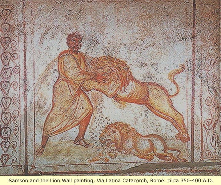 Samson slaying a lion
