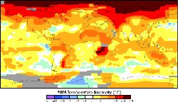 world map showing surface temperature anomalies in 2005