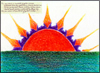 "The sun wears a mantelet of golden orange..." illustration and poem